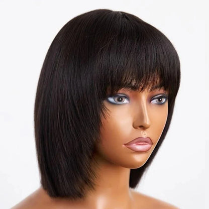 Affordable Short Straight Pre-Cut Wigs with Bangs