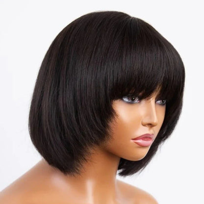 Affordable Short Straight Pre-Cut Wigs with Bangs