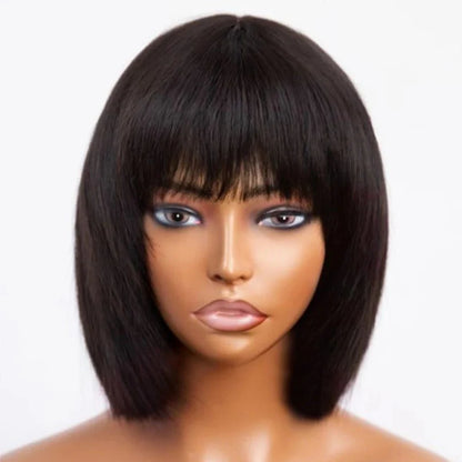 Affordable Short Straight Pre-Cut Wigs with Bangs