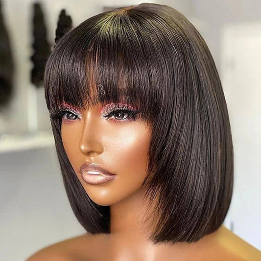 Affordable Short Straight Pre-Cut Wigs with Bangs