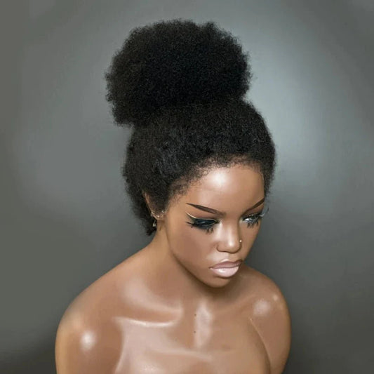 Afro Style Curly Human Hair Lace Front Wigs With Natural Hairline