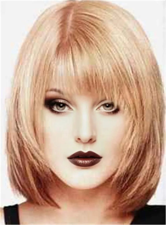 Shaggy Bob Medium Straight Synthetic Hair With Bangs Capless Wigs 12 Inches