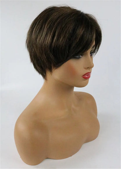 Layered Hairstyle Human Hair Short Capless African American Wigs 6 Inches