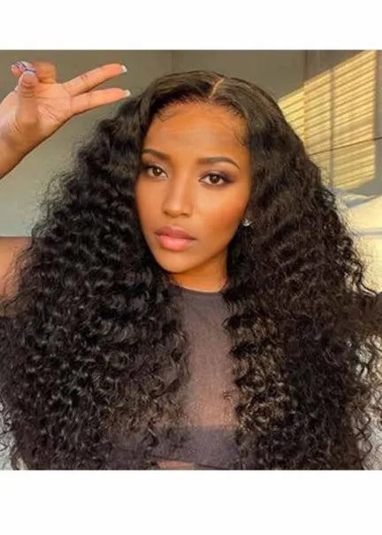 African American Women's Deep Wave Curly Human Hair Wigs With Baby Hair Lace Front Wigs 24Inch