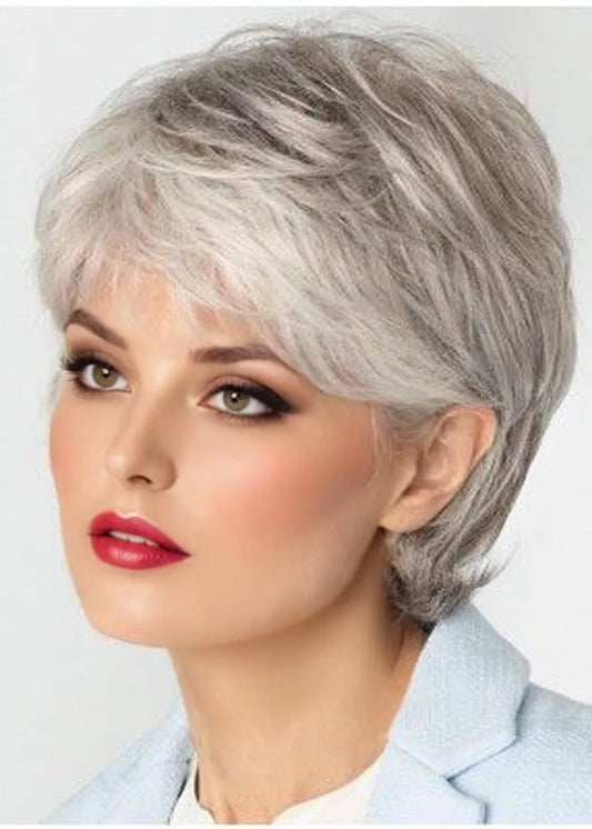 Gray Layered Deeply Wavy Lace Front Wigs Synthetic Hair 10 Inches