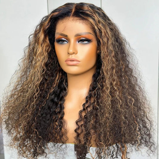 Bohemia Highlight Brown Kinky Curly Human Hair Wig