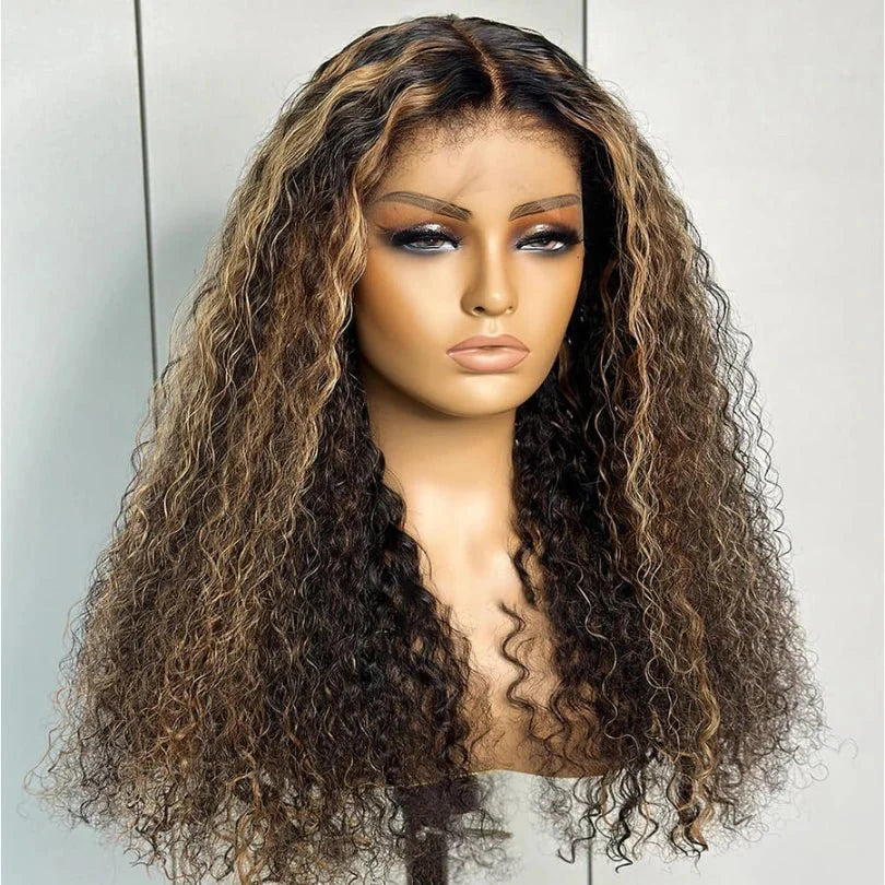 Bohemia Highlight Brown Kinky Curly Human Hair Wig