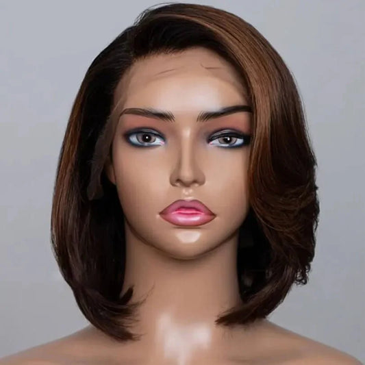 Brown Highlights Layered Cut Bob Wigs