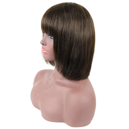 Short Straight Bob Wig 100% Human Hair With Full Bangs 10 Inches