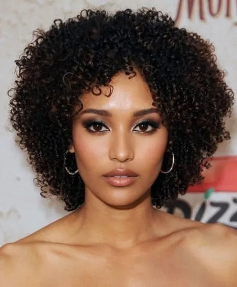 New Fashion Afro Bob Hairstyle Short Kinky Curly Lace Wig 100% Human Hair 16 Inches