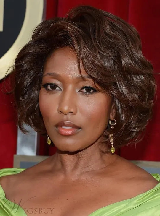 Alfre Woodard Short Wave Hairstyle Fluffy Natural Smooth Capless Wig 100% Real Human Hair 12 Inches