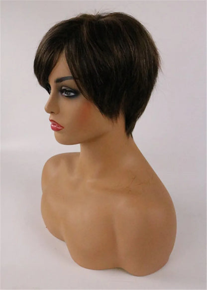 Layered Hairstyle Human Hair Short Capless African American Wigs 6 Inches