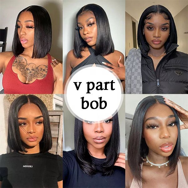 Easily Care V Part Bob Wigs Human Hair