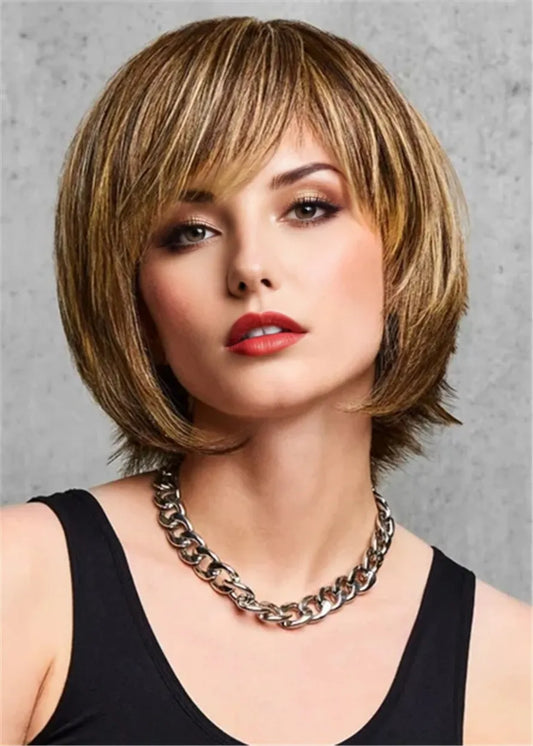 Short Bob Voluminous Shag Synthetic Natutal Straight Hair Capless Wigs12 Inch