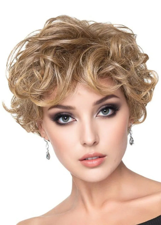 Fabulous Women's Short Wig With Romantic Full Body Curls Human Hair Capless Wigs 10Inch