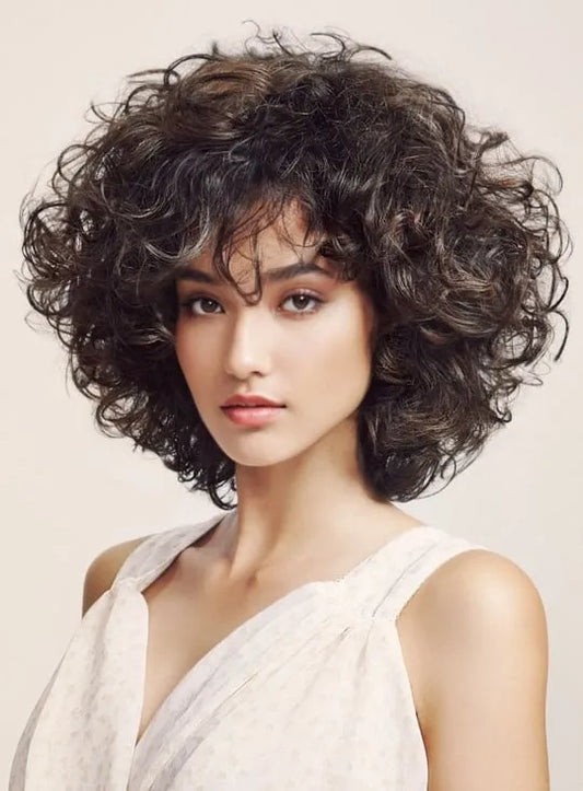 Fashion Trendsetting Fluffy Medium Curly Bob Hairstyle 150% Heavy Hair Density Full Lace Wig 12 Inches