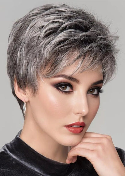 Parrucche sintetiche senza cappuccio per capelli lisci corti Pixie Boy Cut Sale e Pepe da donna, 6 pollici