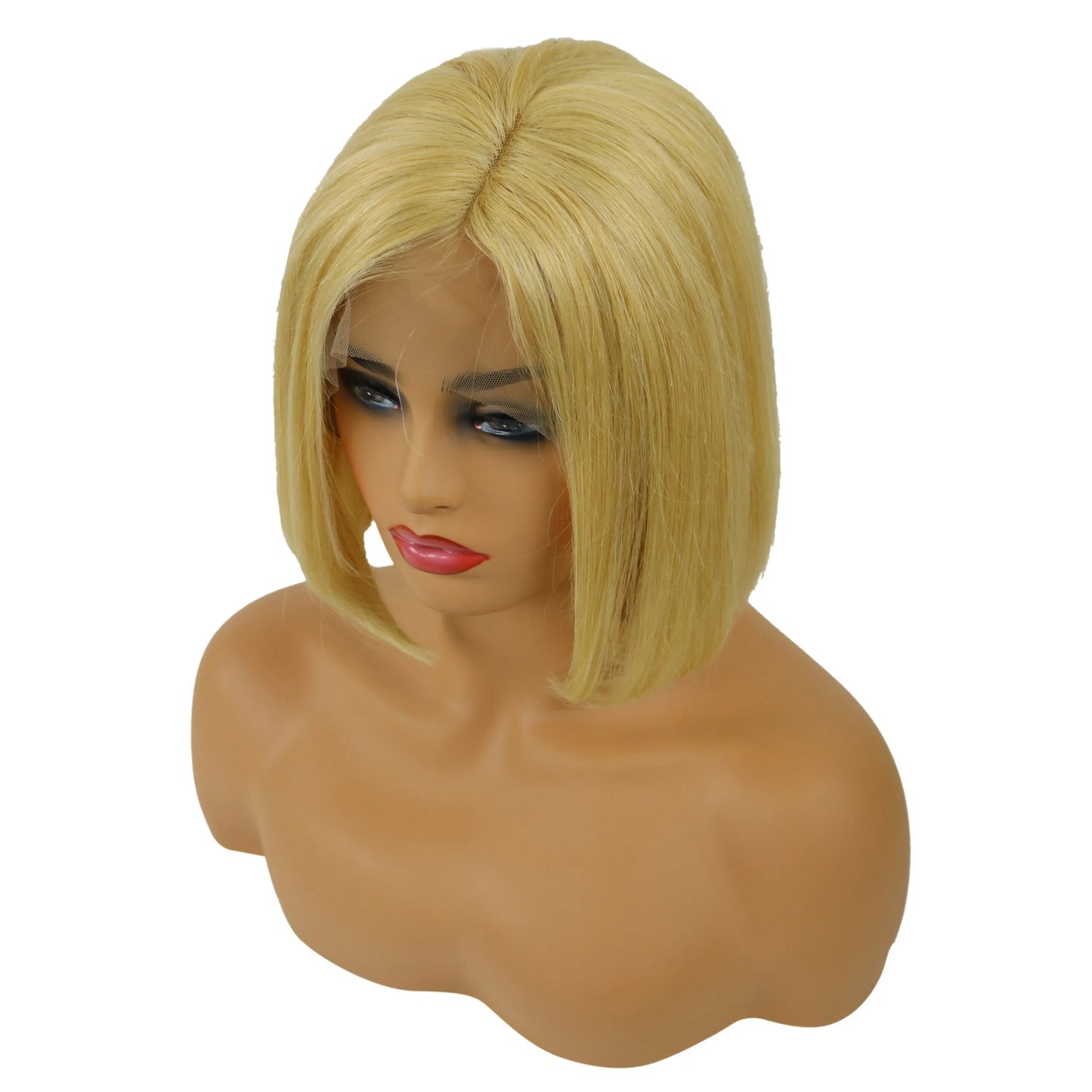 Short Straight Bob Hairstyle Side Swept Lace Front Human Hair Wigs 10 Inches