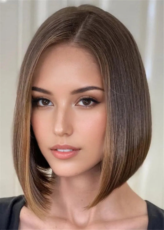 Balayage Short Bob Haircuts Synthetic Straight Hair Women Wig 14 Inches