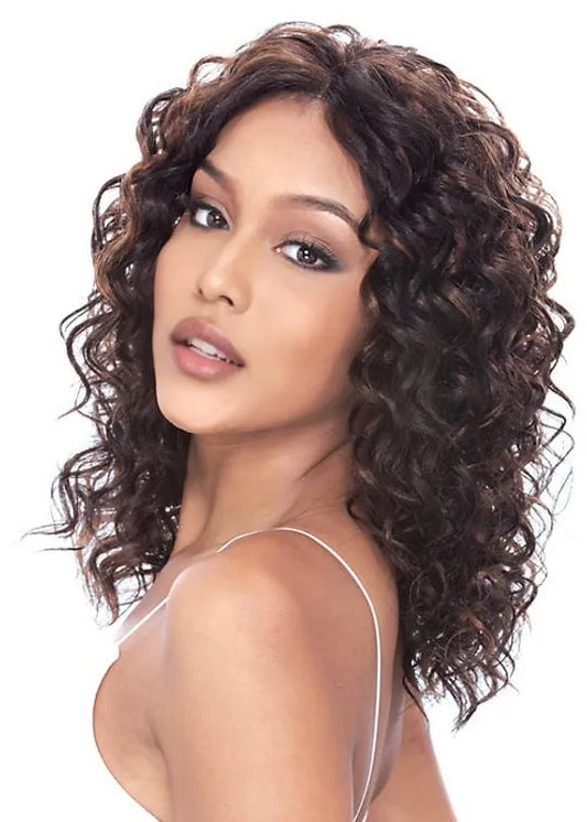 Top Quality Hand Tied Graceful Medium Curly Dark Brown 18 Inches Lace Wig