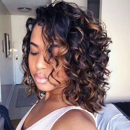 Glueless Curly Blonde Highlight Lace Front Short Bob Wig Human Hair