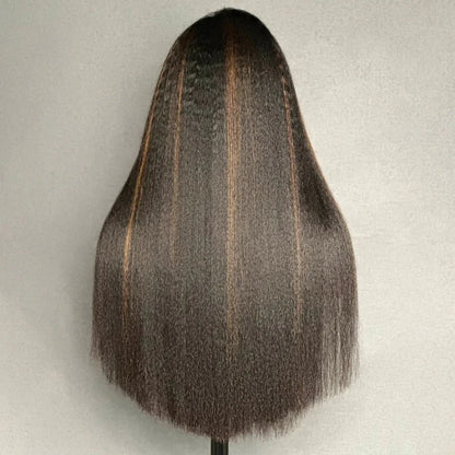 Highlight Brown Kinky Straight Human Hair Wig