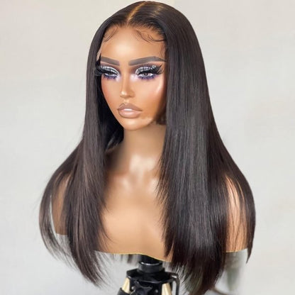 Layered Mid-part Straight Human Hair Wig