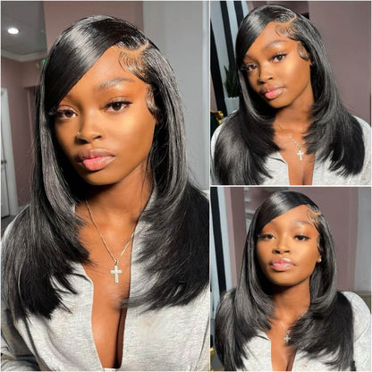 Layered Mid-part Straight Human Hair Wig