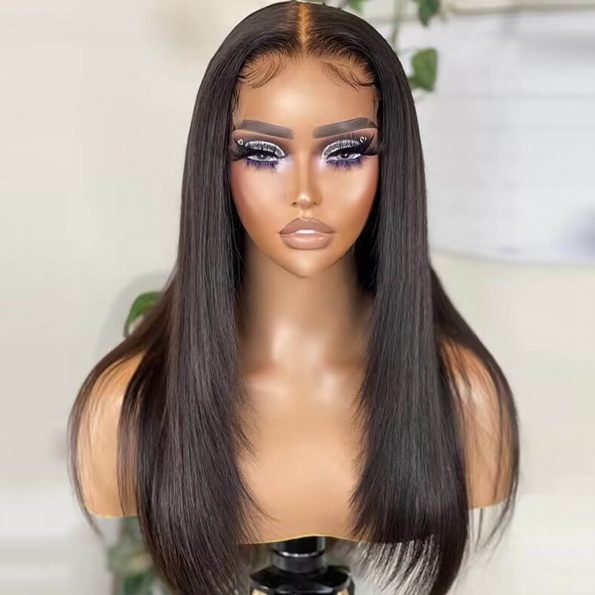 Layered Mid-part Straight Human Hair Wig