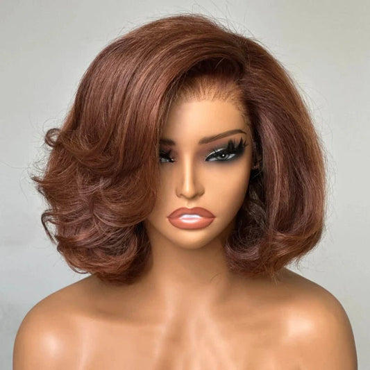 Layered Short Cut Lace Wigs in Brown