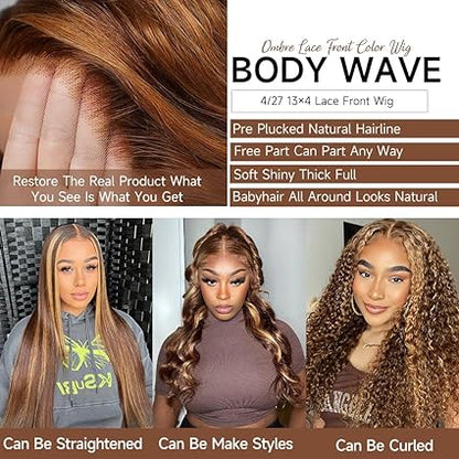 Ombre Lace Front Wig Human Hair 13x4 4/27 Highlight Lace Front Wig Human Hair Honey Blonde Wig