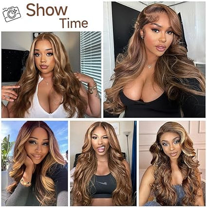 Ombre Lace Front Wig Human Hair 13x4 4/27 Highlight Lace Front Wig Human Hair Honey Blonde Wig