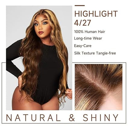 Ombre Lace Front Wig Human Hair 13x4 4/27 Highlight Lace Front Wig Human Hair Honey Blonde Wig