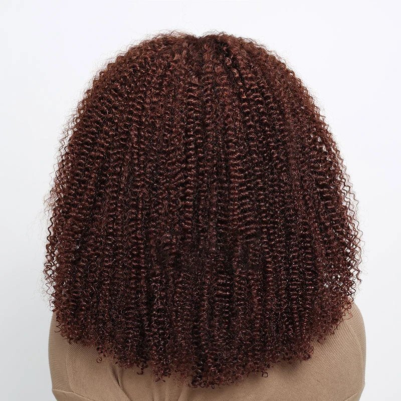 Pre-Cut Lace Afro Curly Wigs Mid-part Wig in Ombre Brown