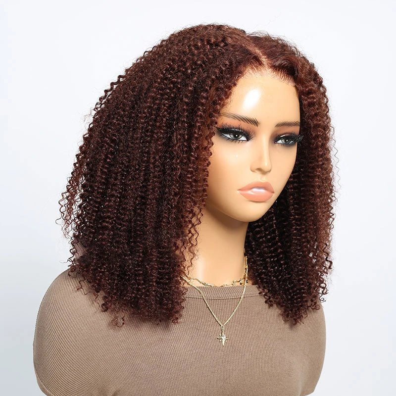 Pre-Cut Lace Afro Curly Wigs Mid-part Wig in Ombre Brown