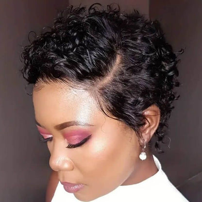 Short Curly Pixie Cut Bob Wig Side Part Lace Front Human Hair