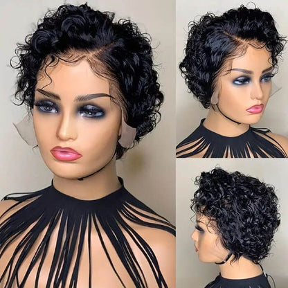 Short Curly Pixie Cut Bob Wig Side Part Lace Front Human Hair