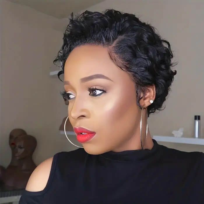 Short Curly Pixie Cut Bob Wig Side Part Lace Front Human Hair