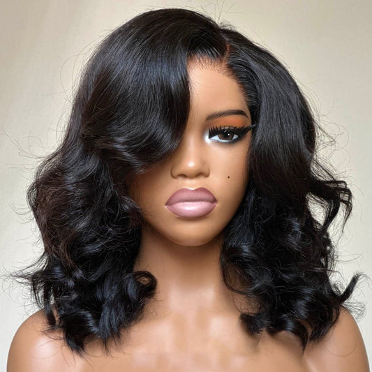 Side Bang Layered Human Hair Wig Afro Style Bob Wig